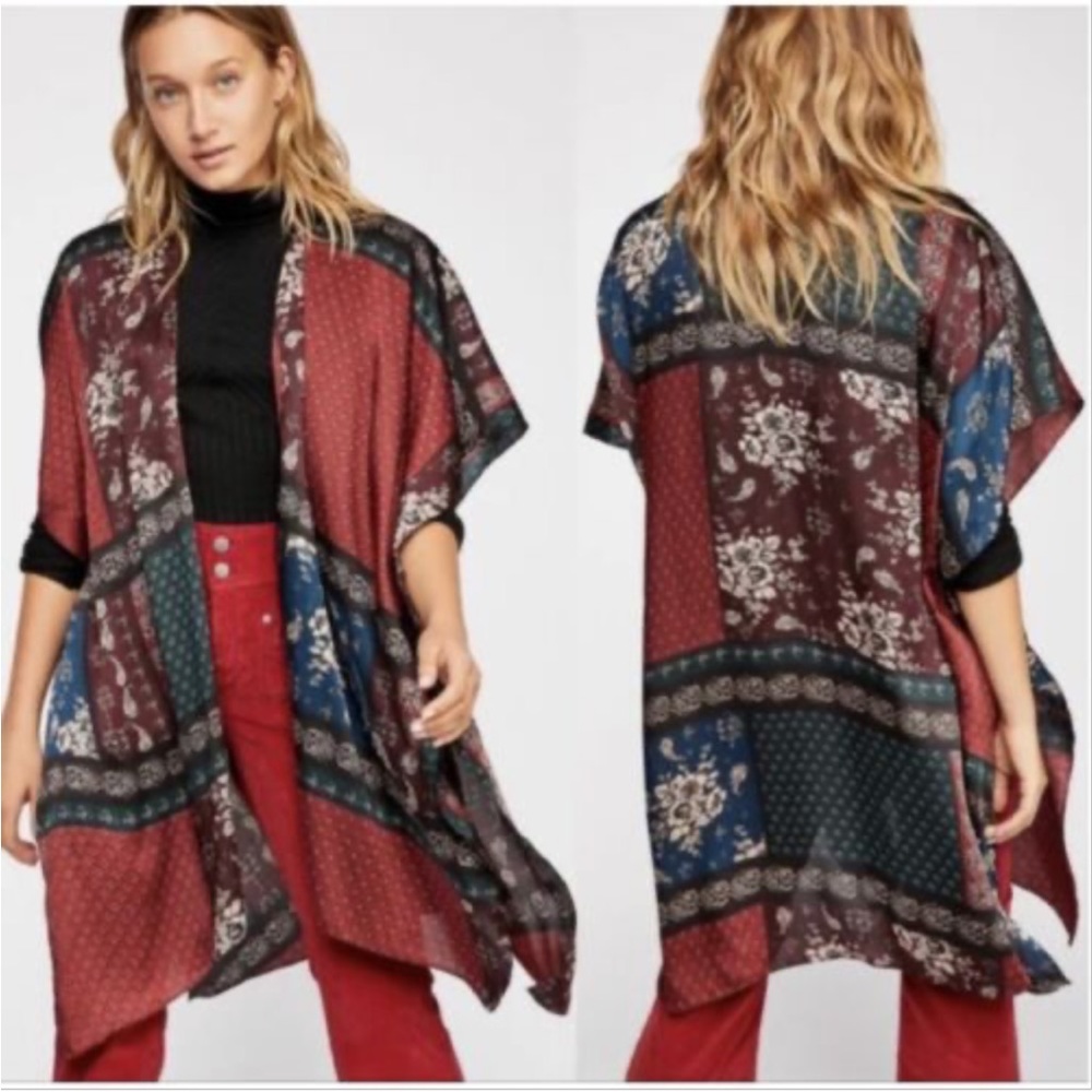 New Mon Cherry Silky Patchwork Kimono, One Size - image 2